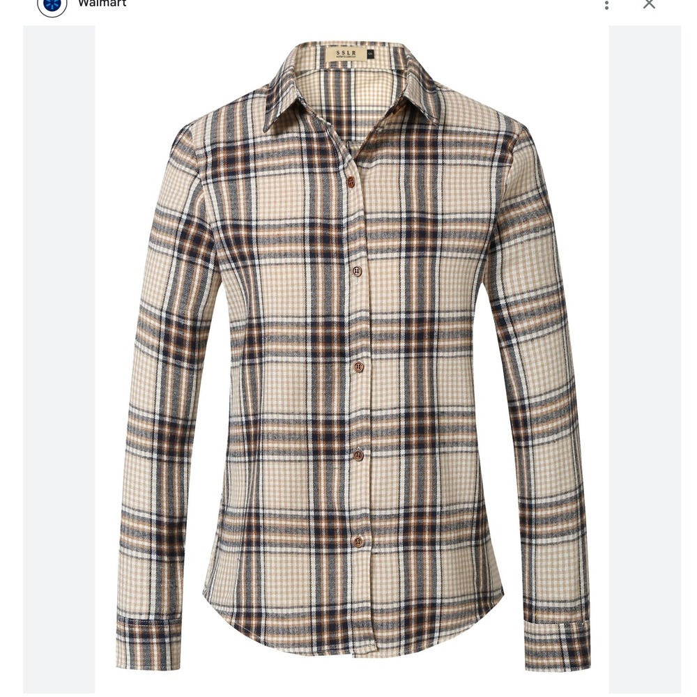 SSLR Women's‎ 4XL Flannel Shirt Long Sleeve Plaid Button Down Beige Brown